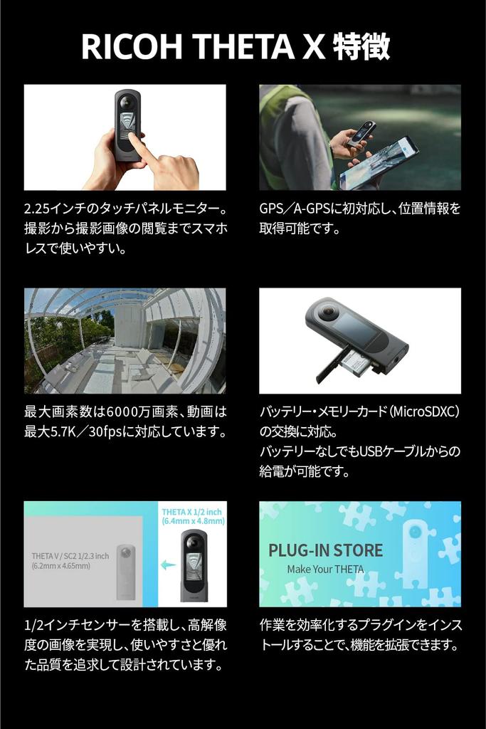 RICOH THETA X Model aparatu w kolorze metalicznej szarości w THETA Duży wyświetlacz LCD Do 60 MP Zdjęcie Do Wyposażony w Obraz 46 GB Wewnętrzny Produkt 256433