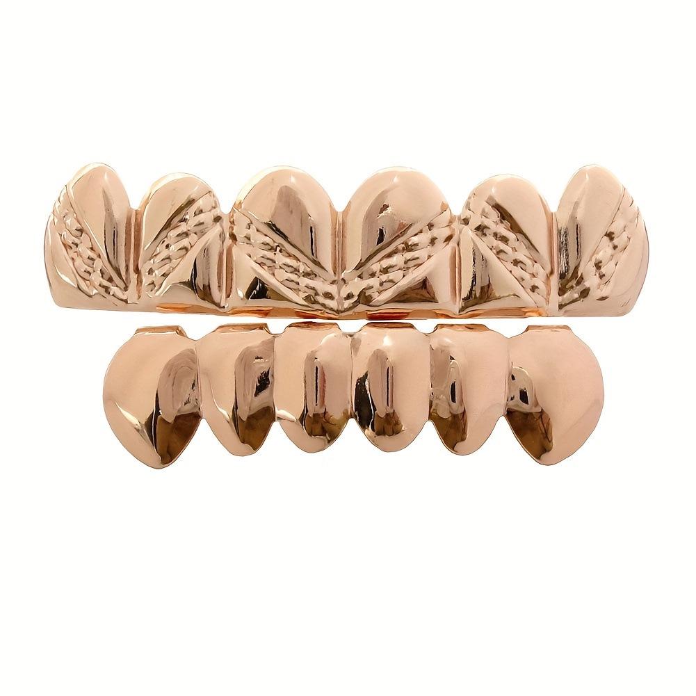 18K Gold Plated Kupfer Hip Hop Grillz mit Köperbindung - Oberes und Unteres Set, Europäischer Bestseller