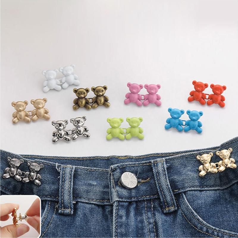 Cute Bear Button for Jeans Bear Clip for Pants Jean Buttons Pins for Loose Jeans No Sew and Adjustable Waist Buckles