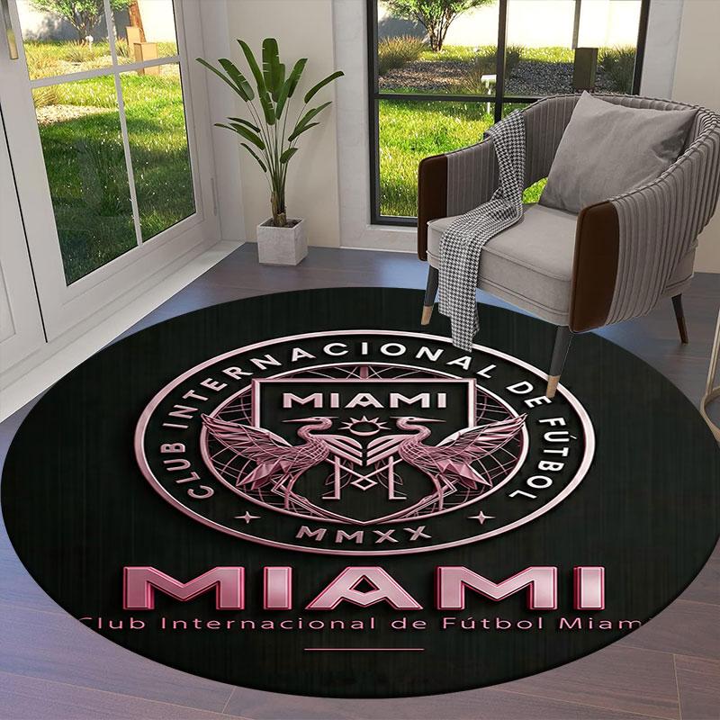 Inter Miami CF Round Area Rug,Carpet Rug for Living Room Bedroom Sofa Playroom Decor,Non-slip Floor Mat