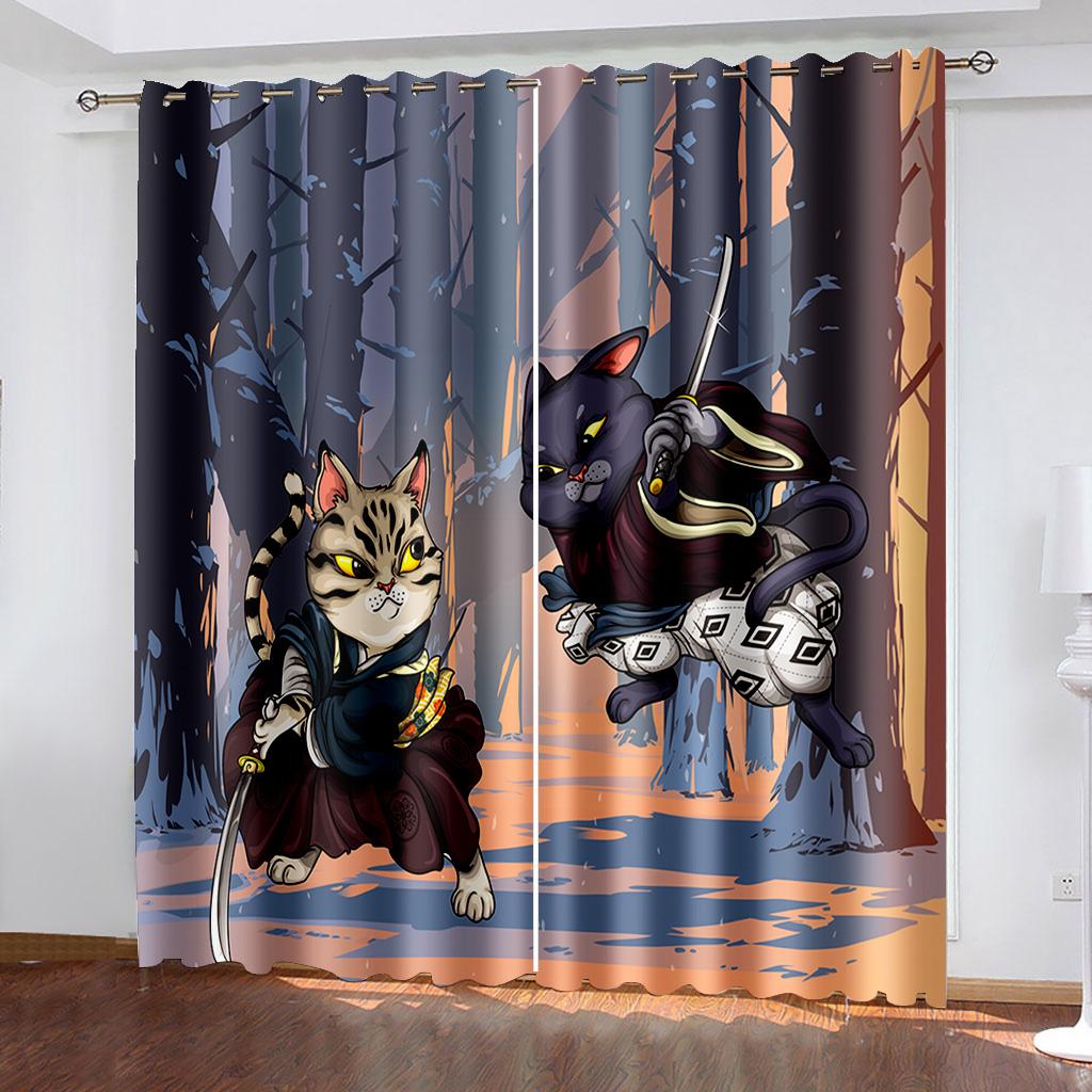 3D Animal Cat Series Shading Curtains 2 Pieces of Living Room Bedroom Home Decoration Hook Perforation