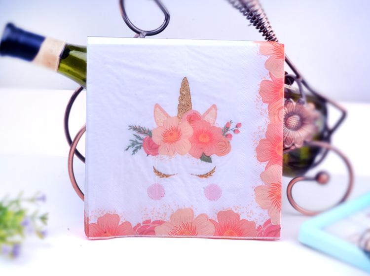 Unicorn and Floral Paper Napkin Set with Placemats and Cups for Weddings and Parties.