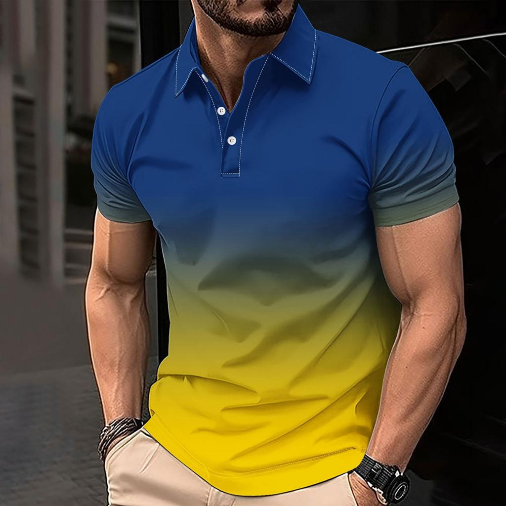 Men's Stylish Gradient Short-Sleeve Polo, Great for Casual Daily Wear.