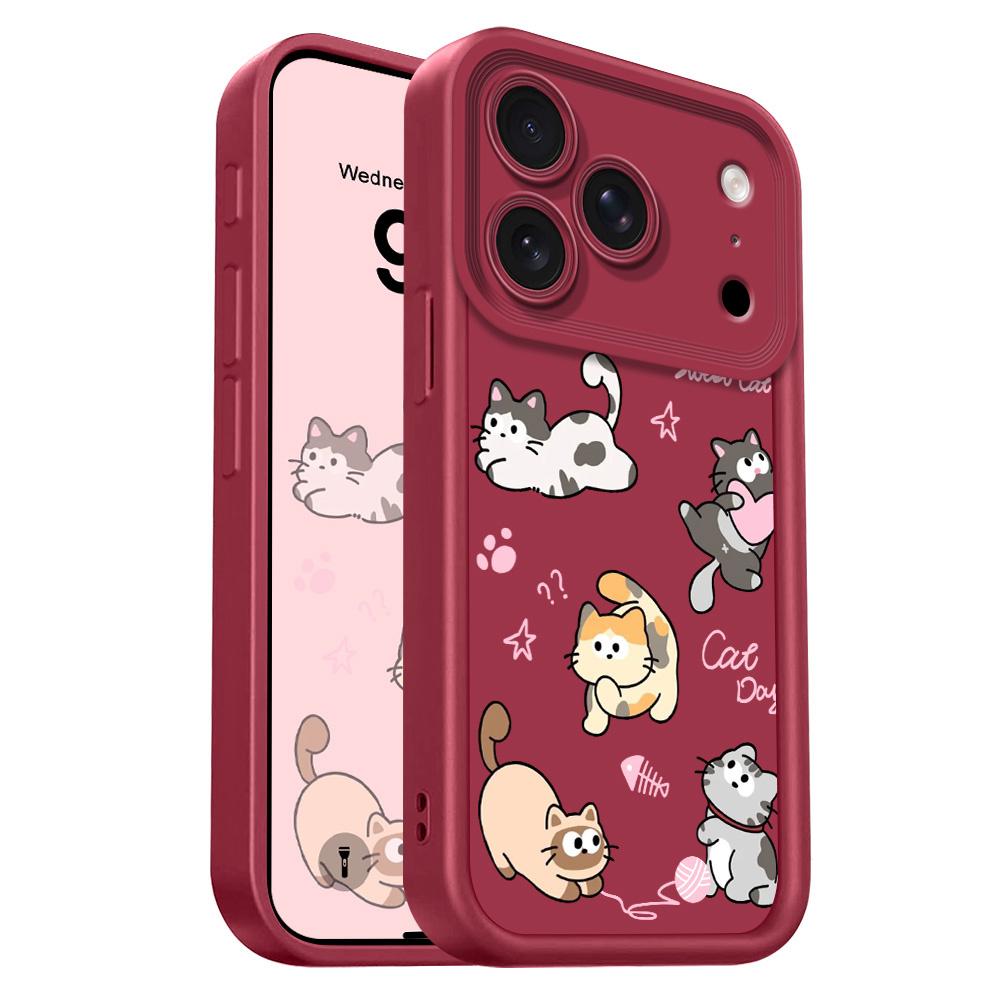 

Playing Cute Cat Phone Case For IPhone 17 Air 16 16E 15 14 Plus Pro Max Staircase Soft Cover iPhone 16 винный