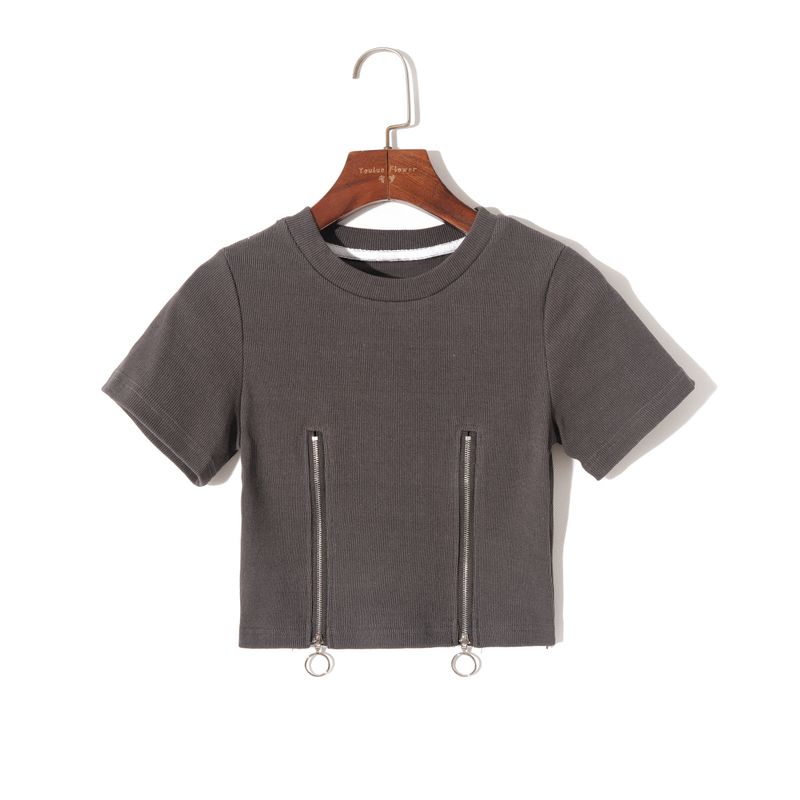 

Женская одежда Летний пуловер с круглым вырезом, короткими рукавами, облегающий, удобный Dark Gray M