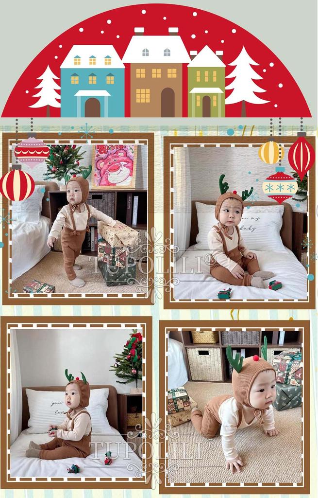TUPOLILI Christmas Baby Leggings Santa Reindeer Santa Claus Baby Ribbed Overalls 3-Piece Set, Costume, Costume, Outfit, Clothes, Tights, Leggings,