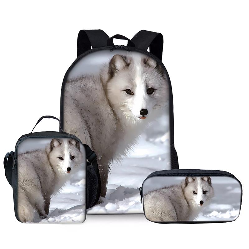 Animal Wolf King Three Piece Set Backpacks for Boy and Girls Best Gifts 2D Flat Cartoon School Backpack for Children