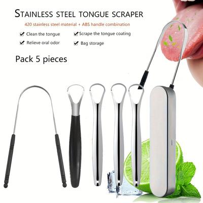 1/2/5Pcs Stainless Steel Tongue Scraper,Cleaning Tongue, Reducing Tongue Coating, Helping To Oral Odor,U-Shaped Anti Slip Family