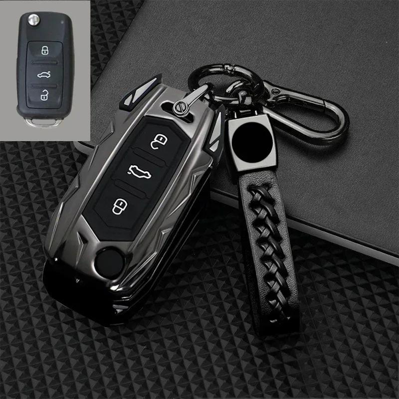 Zinc Alloy + Leather Car Key Case Cover for VW Volkswagen Golf 7 MK7 Tiguan MK2 For SEAT Ateca Leon FR 2 Ibiza For Skoda Octavia