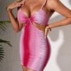 European and American New Swimsuit Female Sexy Babes Color Gradual Change Striped Hip Slim Slim Dress