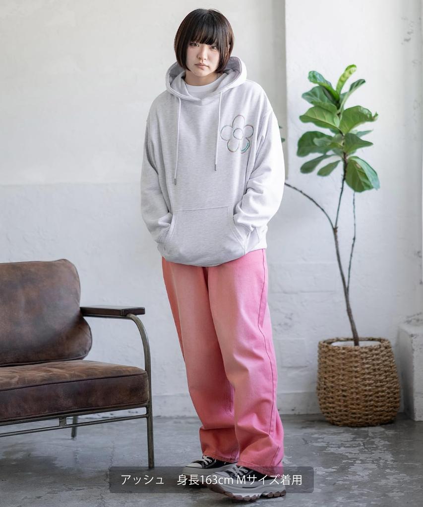 IMPROMES Hooded Sweatshirt [SIDEWAYSTANCE] Embroidered Flower Fleece Pullover Hoodie, Men's, Black