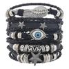 Ethnic Retro Multi-layer Devil's Eye Angel's Wings Star Black Wax Rope Leather Bracelets for Women Men Trendy Punk Jewelry Gifts