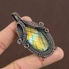 Natural Labradorite Gemstone Handmade Copper Wire Wrap Pendant 2.80" L9a36