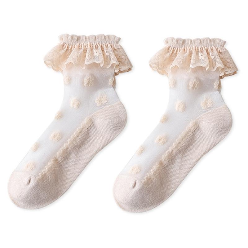 Breathable Lace Trim Kids Socks Stretchy Fit Baby Girls Ankle Socks for Newborns To Infants 4 Color Avaliable
