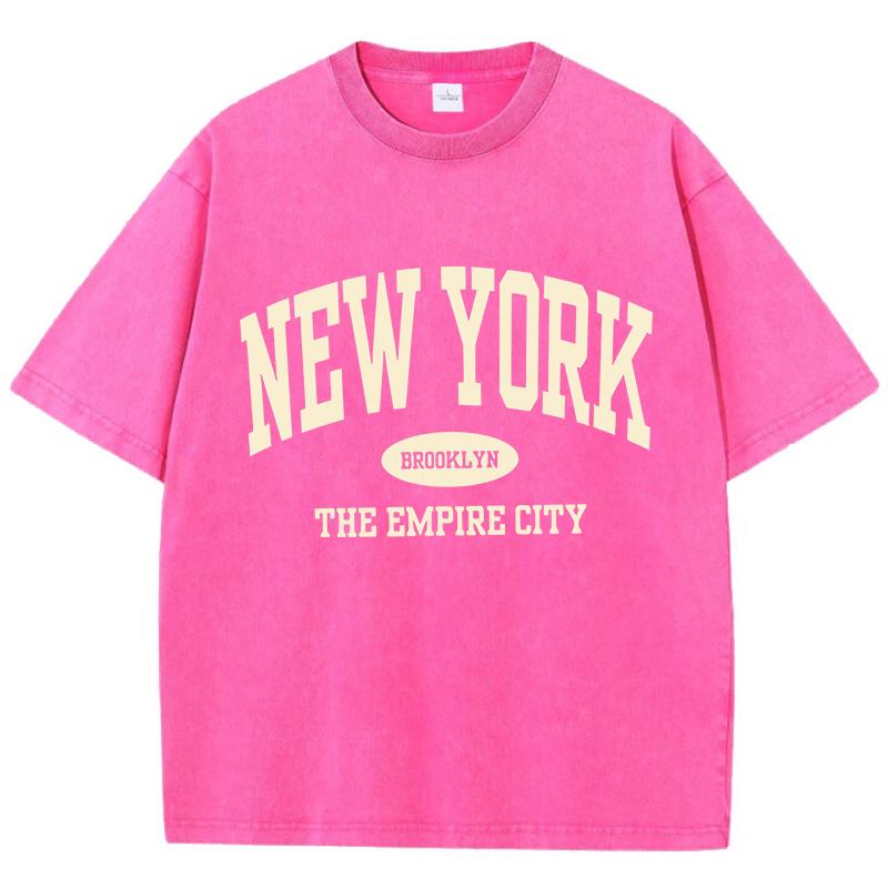 

New York Brooklyn Letter Printed Washed TShirts Women Cotton Tops Comfortable Distressed ONeck T Shirts Summer Womans Clothes S