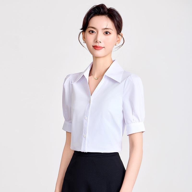Women's White Short Sleeve Professional Shirt for Summer Interviews and Formal Wear