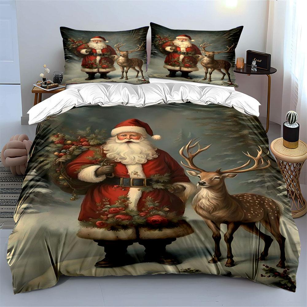 Santa Claus and reindeer. Bedding sets Duvet cover sets Duvet covers Pillowcases(1 * Duvet Cover 2 * Pillowcases without duvet insert)
