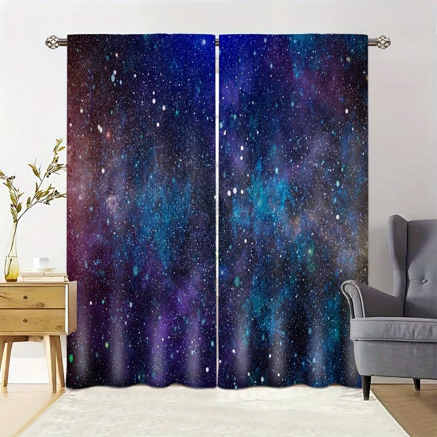 2pcs Galaxy Window Curtains - Starry Sky Rod Pocket Drapes For Kitchen, Study, Bedroom, Living Room, Playroom Window Treatment