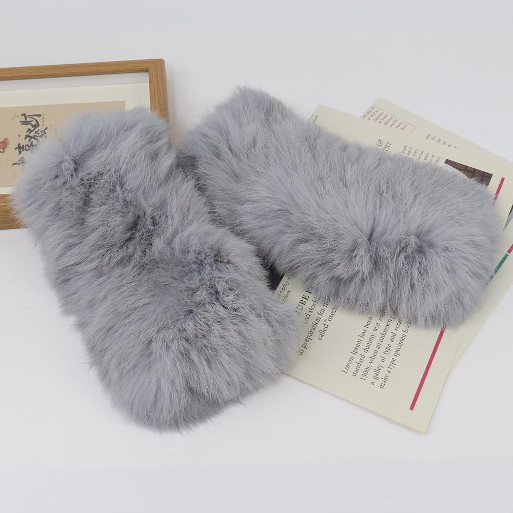 New winter women real rabbit fur gloves Length 25cm natural rabbit fur mittens Knitted warm female winter outdoor glove