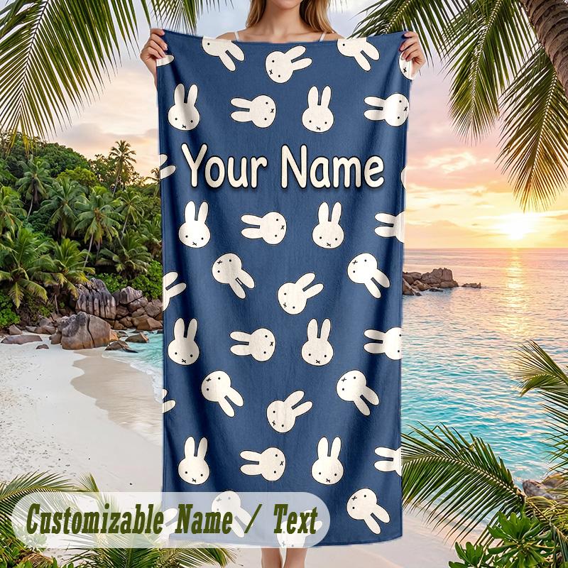 Miffy Beach Towel, Personalized Custom Text, Quick Dry Soft Large Towel For Swimming Pool Travel