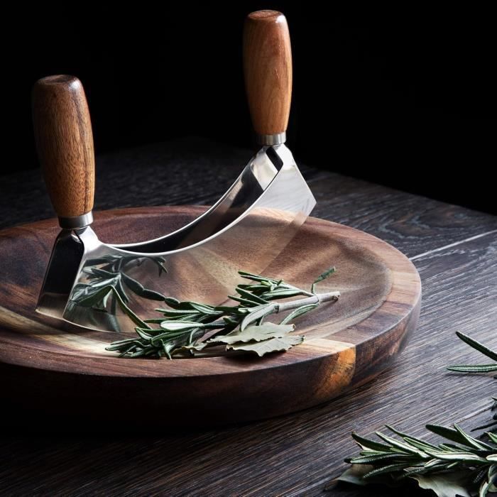 Planche à découper - navaris - mezzaluna - bois d'acacia - acier inoxydable - ergonomique