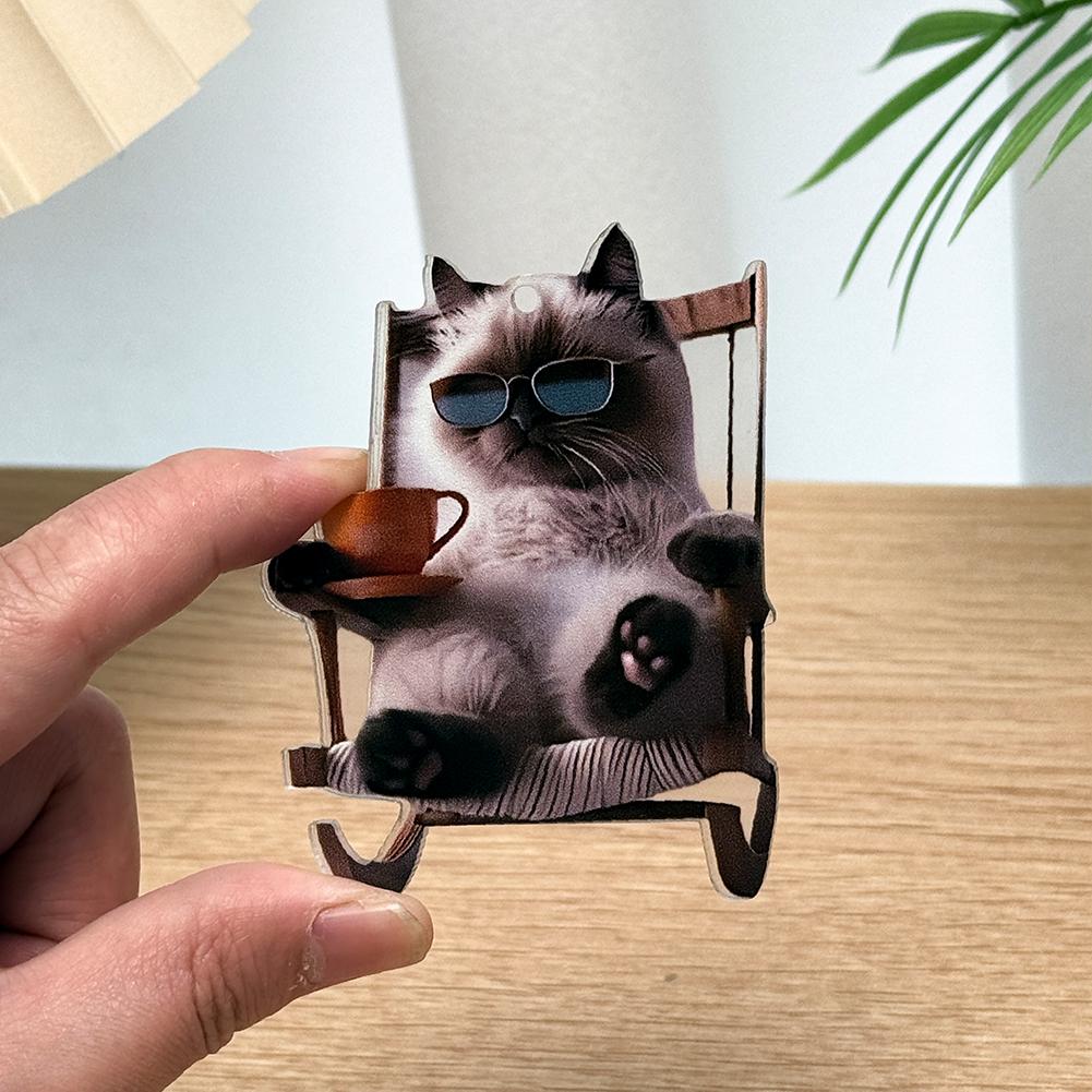 Dog Holding Baseball Bat, Cat Drinking Tea 2D Car Pendant Backpack Accessories Home Decoration Toy
