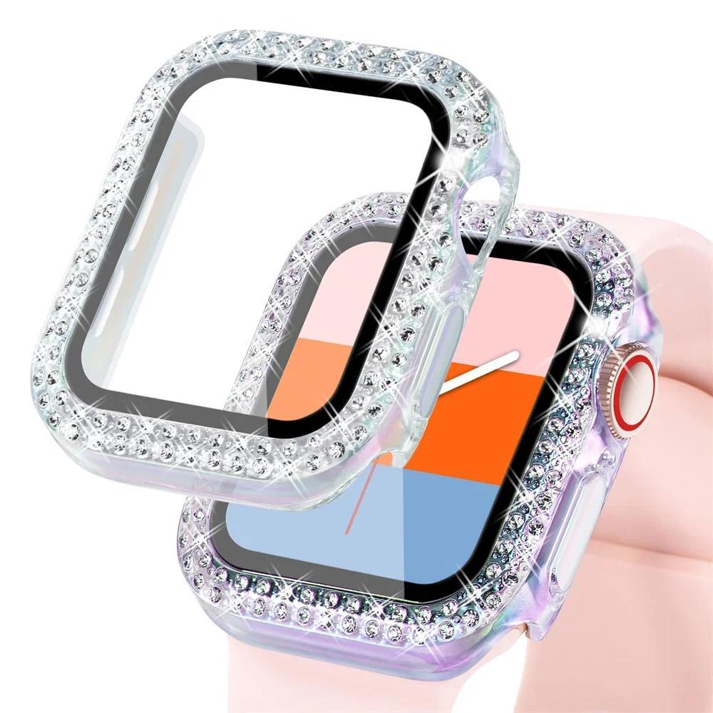 

Алмазный чехол для Apple Watch Серия 9 8 7 6 5 4 3 SE 45мм 41мм 38мм 42мм 44мм 40мм Защитное стекло для экрана + Бампер 42mm Series 321