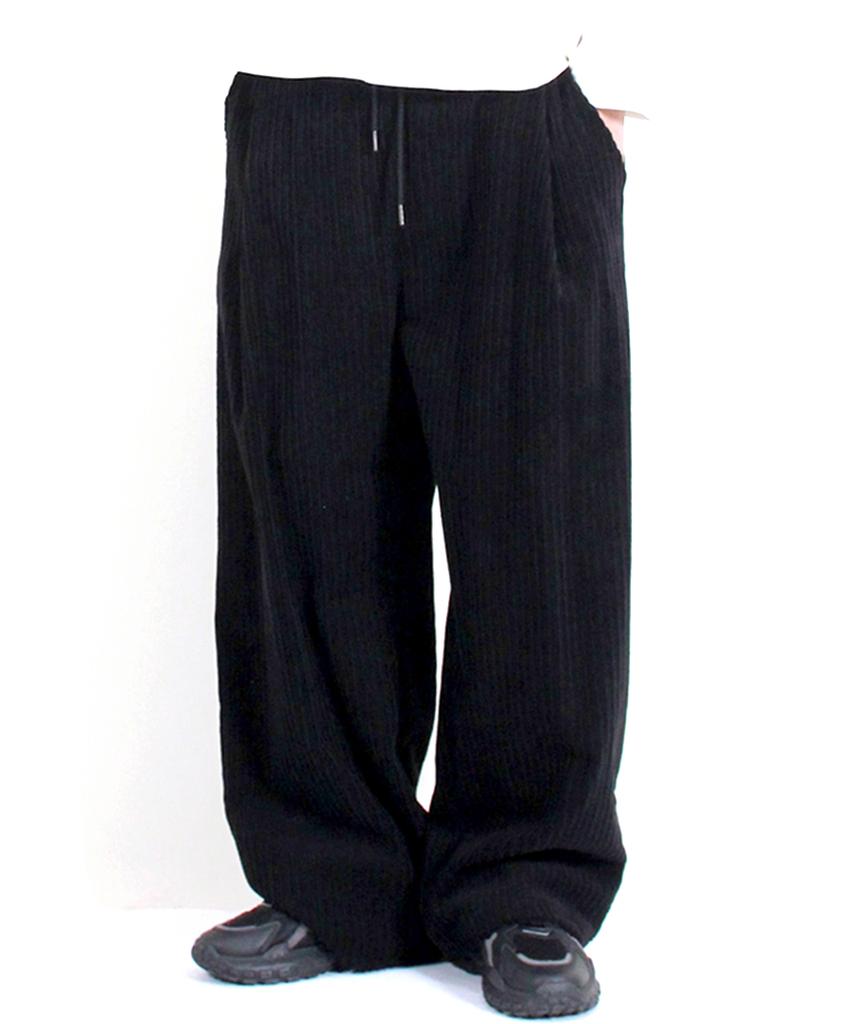 Deumakeu Corduroy Real Wide One-Pleat Pants Black