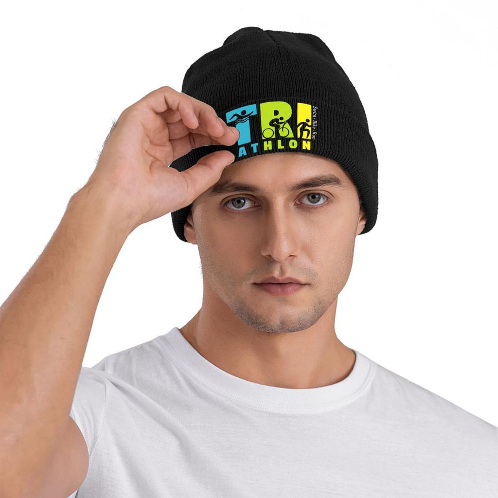 Triathlon Print Casual Bonnet Hats Hip Hop Hats For Men Women Winter Keep Warm Skullies Beanies Caps Unisex Adult Bonnet Hats
