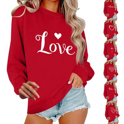 Lässiges Pullover-Oberteil mit Rundhalsausschnitt und langen Ärmeln für Damen mit Valentinstags-Print