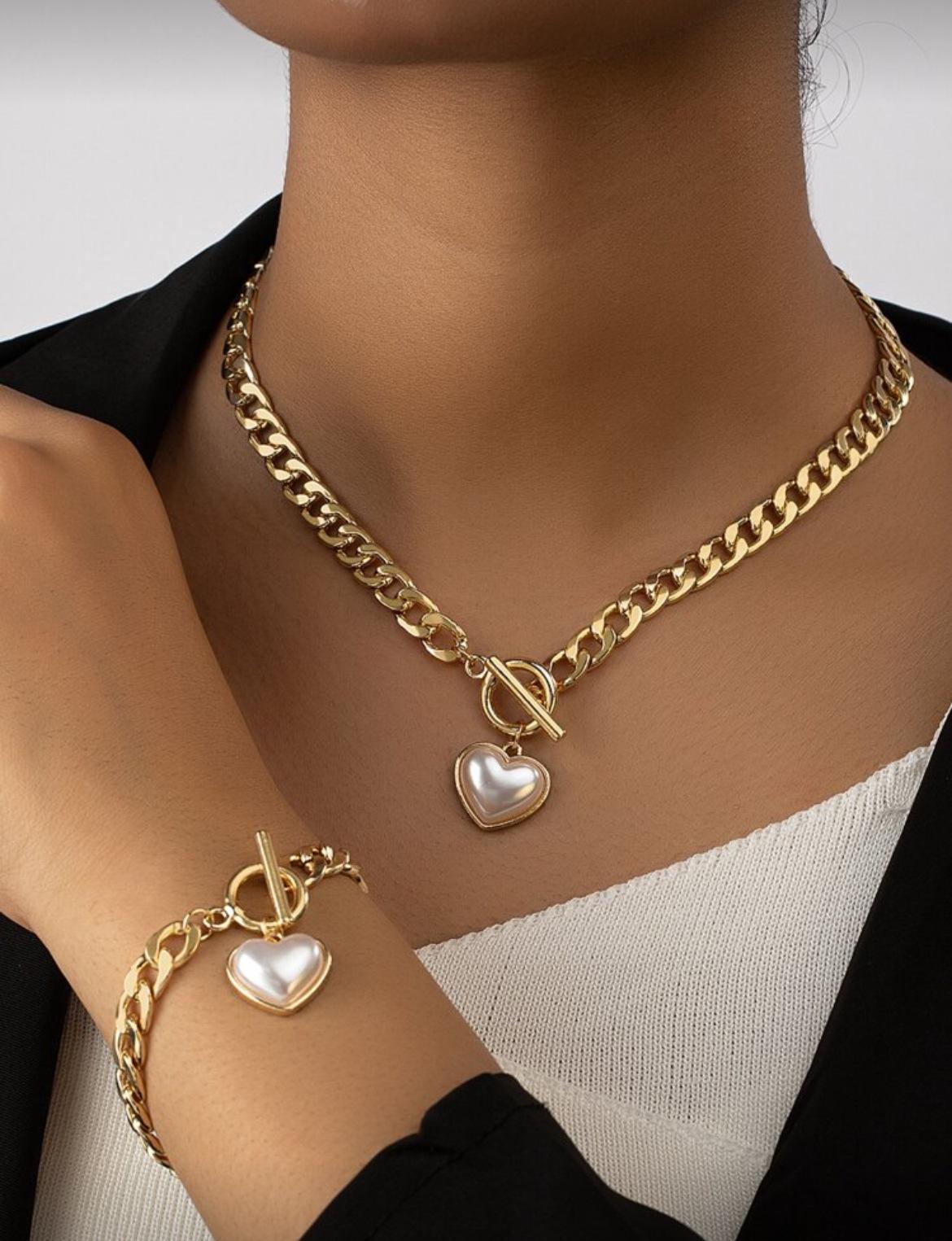 Модный набор бижутерии ожерелье браслет Для Женщин золотой