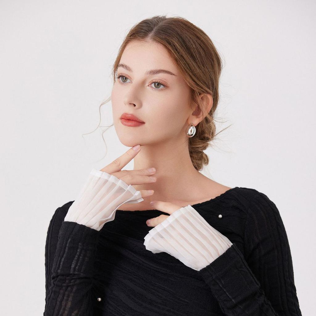 Simple Women Ruffle Arm Sleeves Wrist Cuffs Decorative Sleeves Armwear For Office Daily Wear And Formal Event Dresses