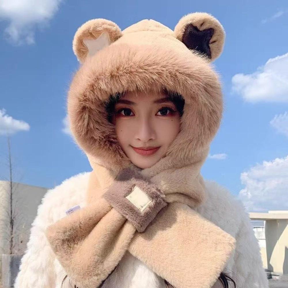 Windproof Integrated Cap Scarf Warm Neck Warmer Cute Ear Protection Cap  Outdoor