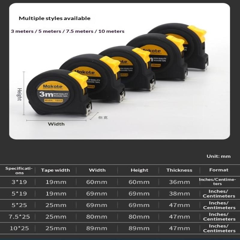 Precise Clear Steel Tape Measure Retractable 3M/5M/7.5M/10M Thickened Rubberized Woodworking Wear-Resistant Tool Tape Ruler