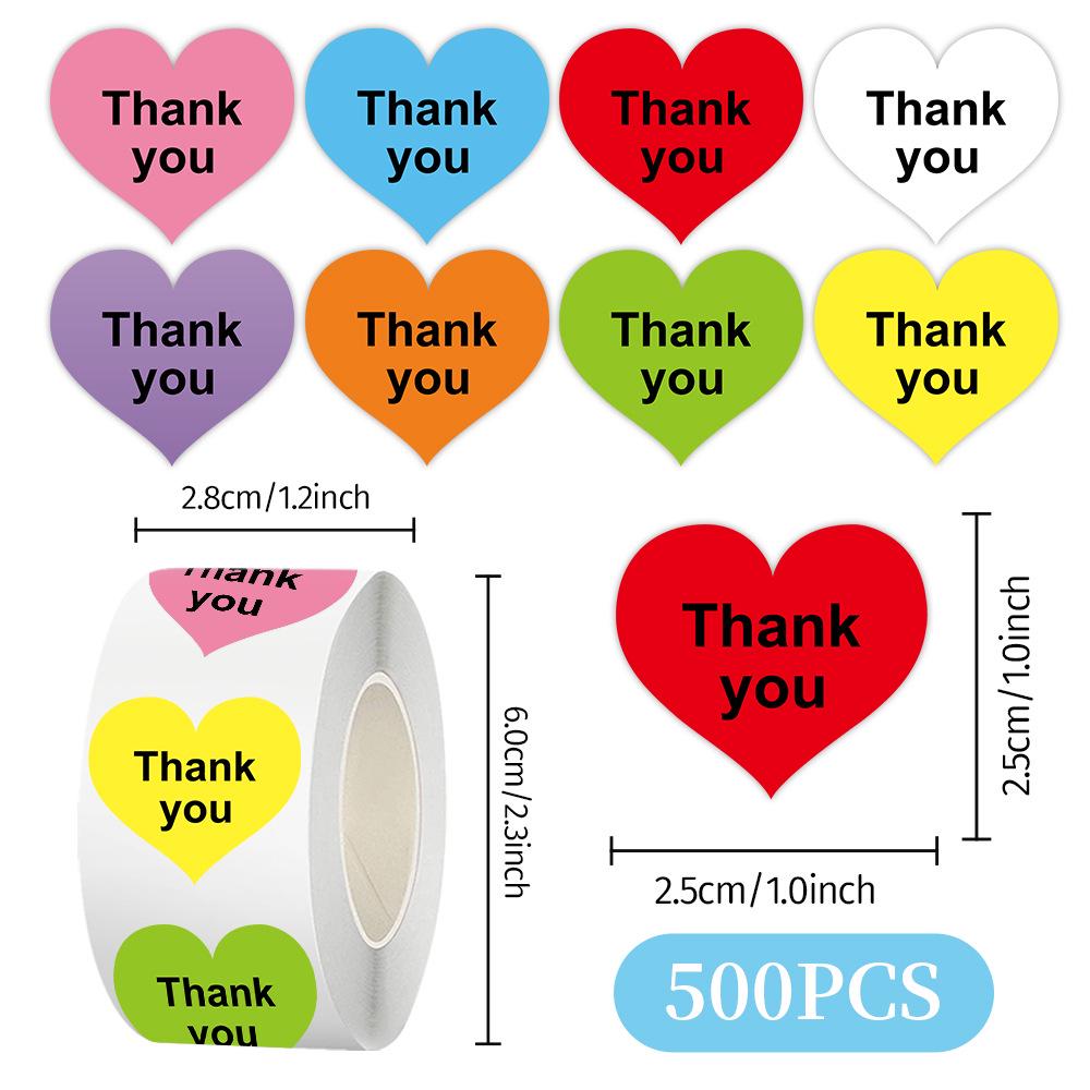 Colorful Heart-Shaped Thank You Stickers for Gift Sealing and Packaging