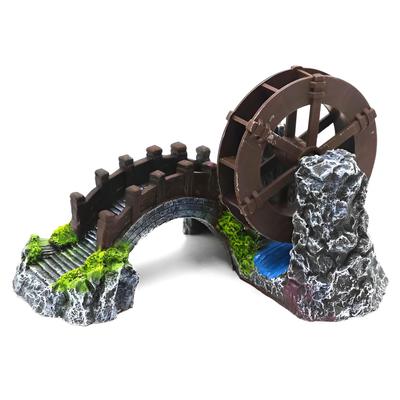 Charmoon Drum Hideaway Realistic Aquarium Object Aquarium, Bridge, Waterwheel, Rotating, Japanese-Style Shelter,