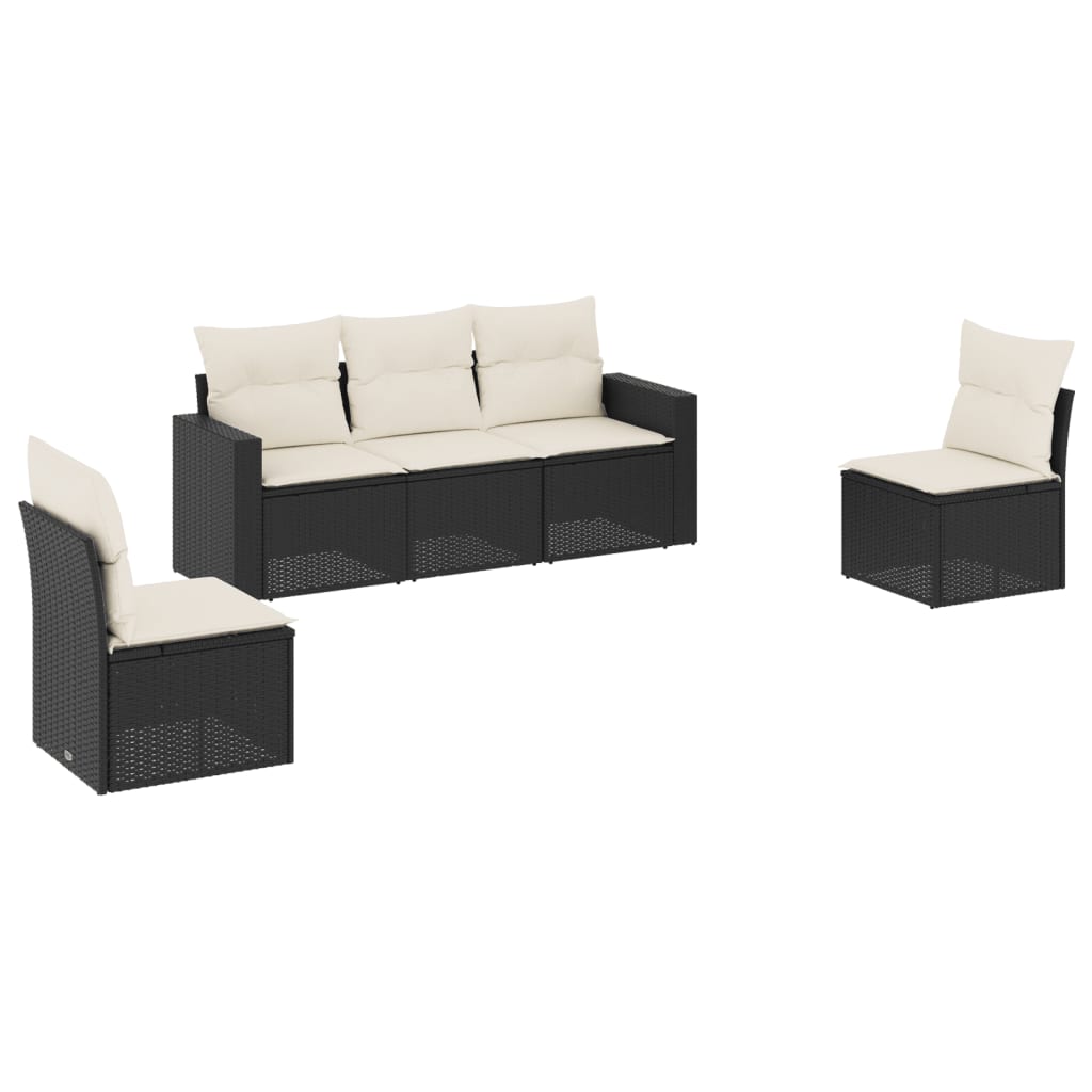 Vidaxl 5-Cz. Set da Salotto per Giardino, Cuscini, Rattan Nero PE