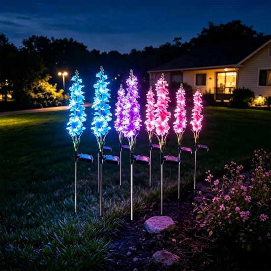 Solar Delphinium Light, Outdoor Solar Flower Light, Waterproof Solar Delphinium Garden Light for Yard Patio Pathway Decoration
