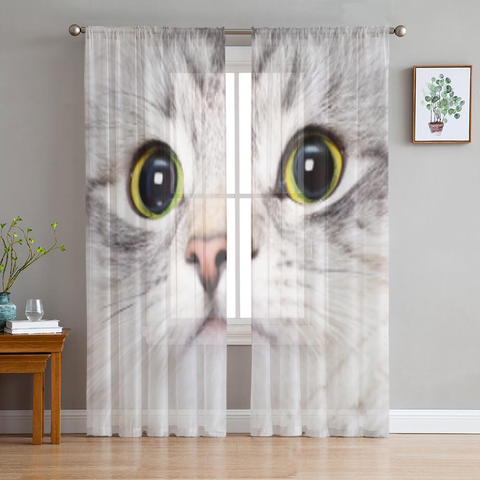 Забавные тюлевые прозрачные оконные шторы с забавными кошками для гостиной — фото 14