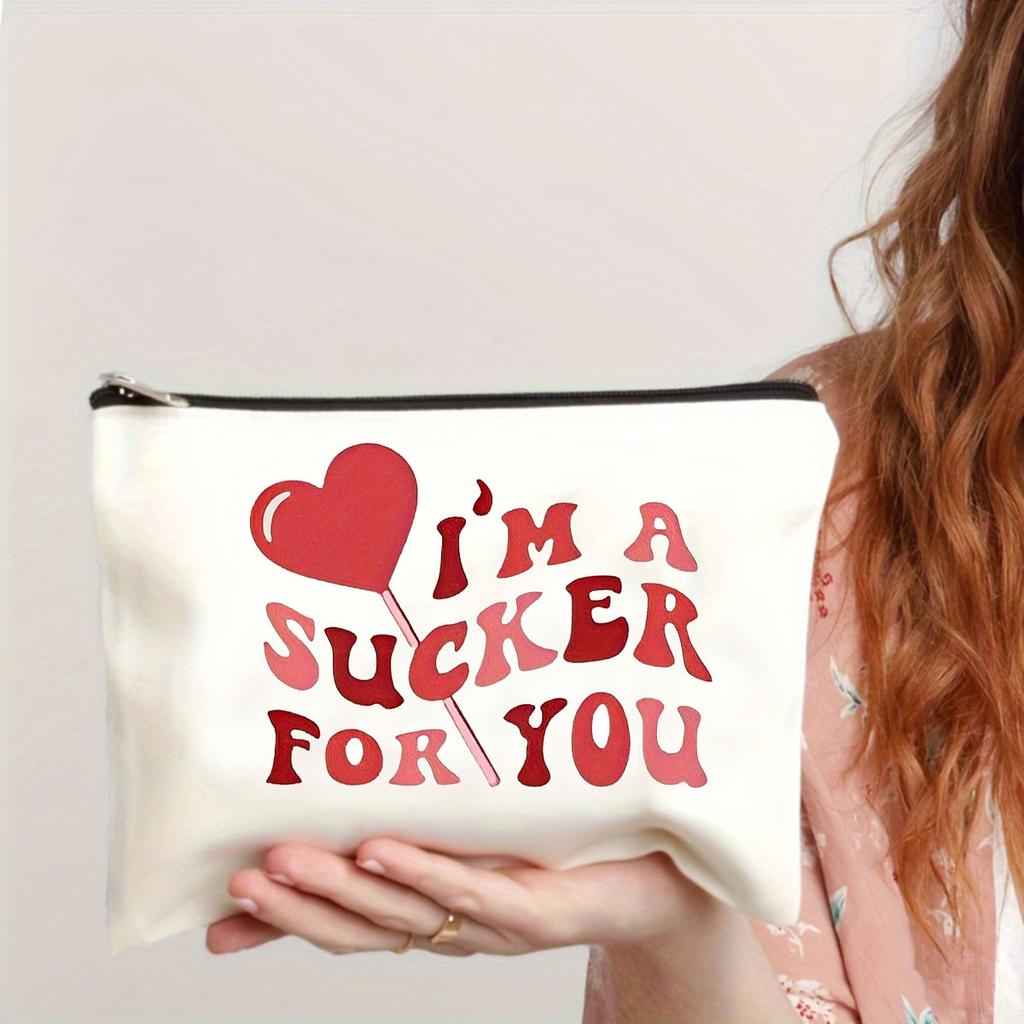 Einfache Ich liebe dich Musterdruck Make-up Tasche, Tragbarer Kosmetik-Aufbewahrungsbeutel, Toilettenartikel-Waschorganizer für Frauen Mädchen Geschenk