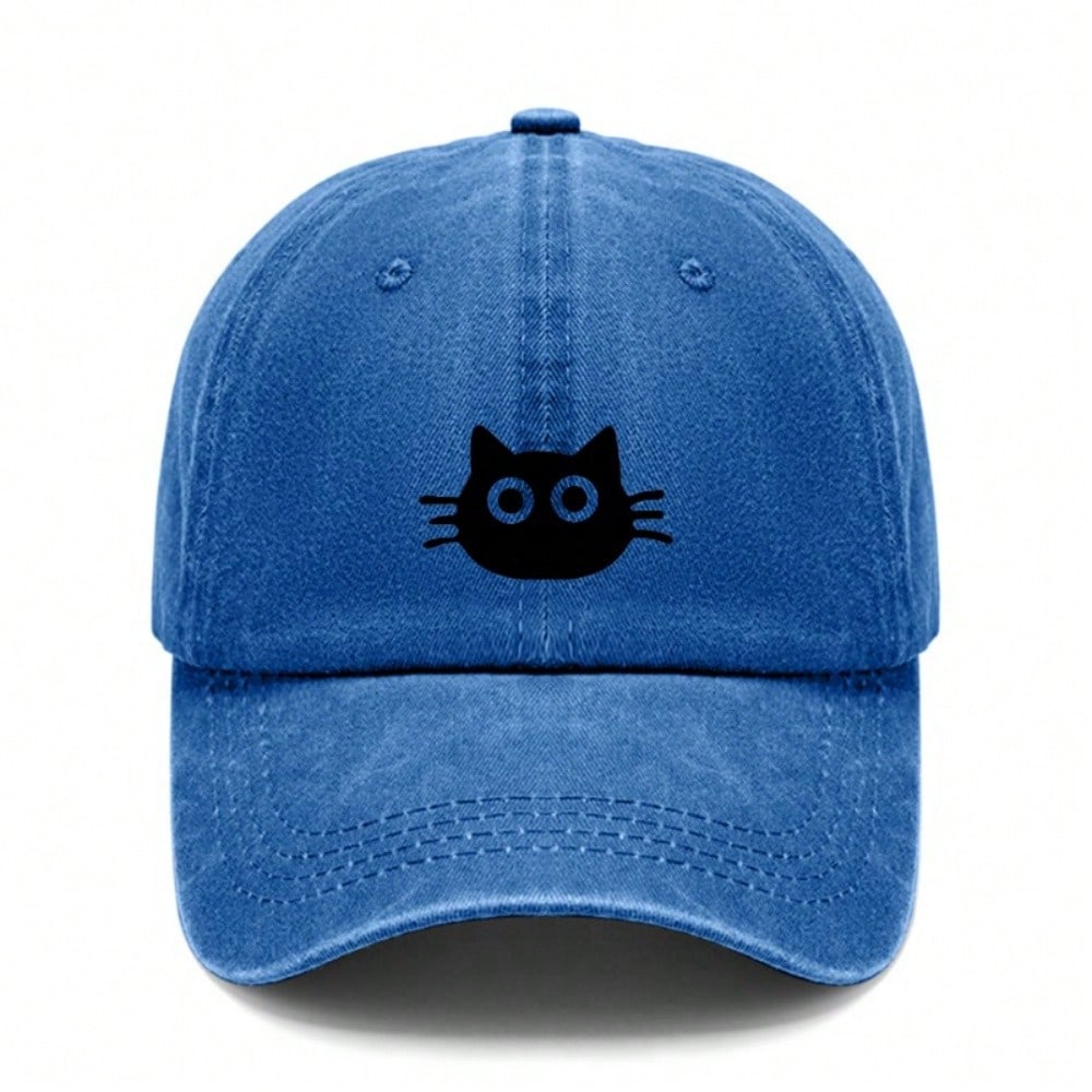 Cute Cat Face Print Baseball Cap - Unisex Adjustable Lightweight Breathable Dark Grey Casual Outdoor Sports Hat For Daily Wear, Minimalist Streetwear
