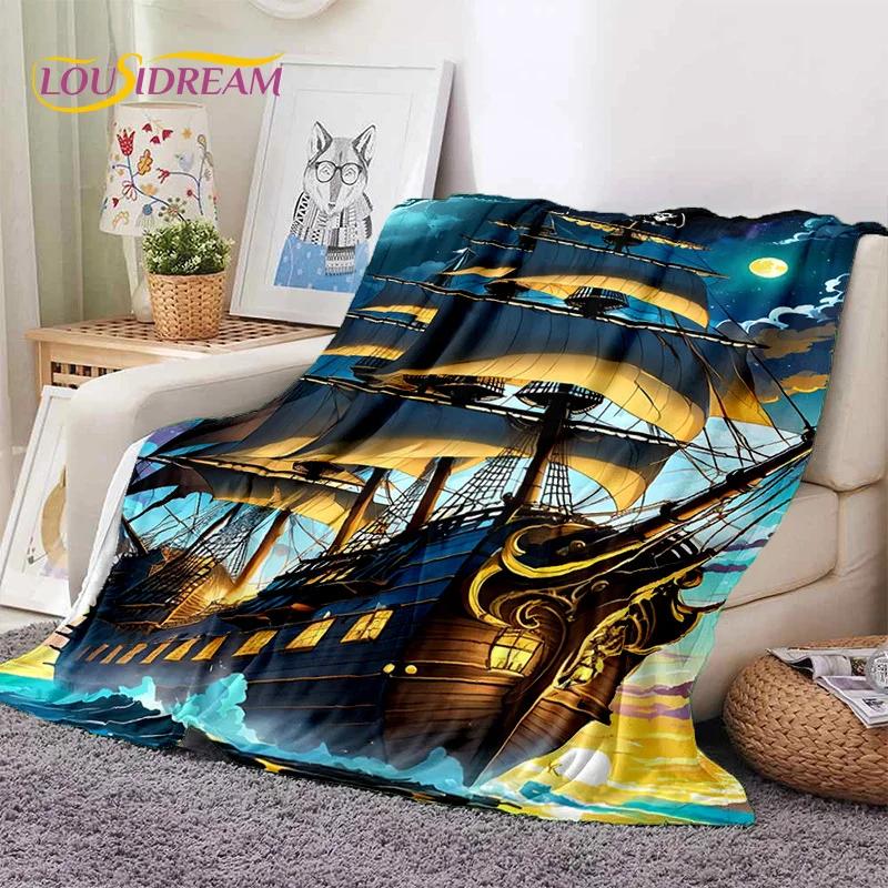 Ancient Pirate Ship Boat,Barque,Sailboa Soft Flannel Blanket,Throw Blanket Comfortable Blanket for Picnic Beds Sofa Home Bedroom