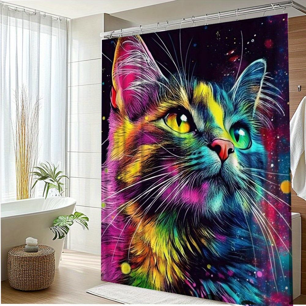 1Pc Colorful Cat Shower Curtain 70.8X 70.8 Inch Vivid Cat Design Adds A Vibrant Artistic Touch To Your Bathroom Decoration