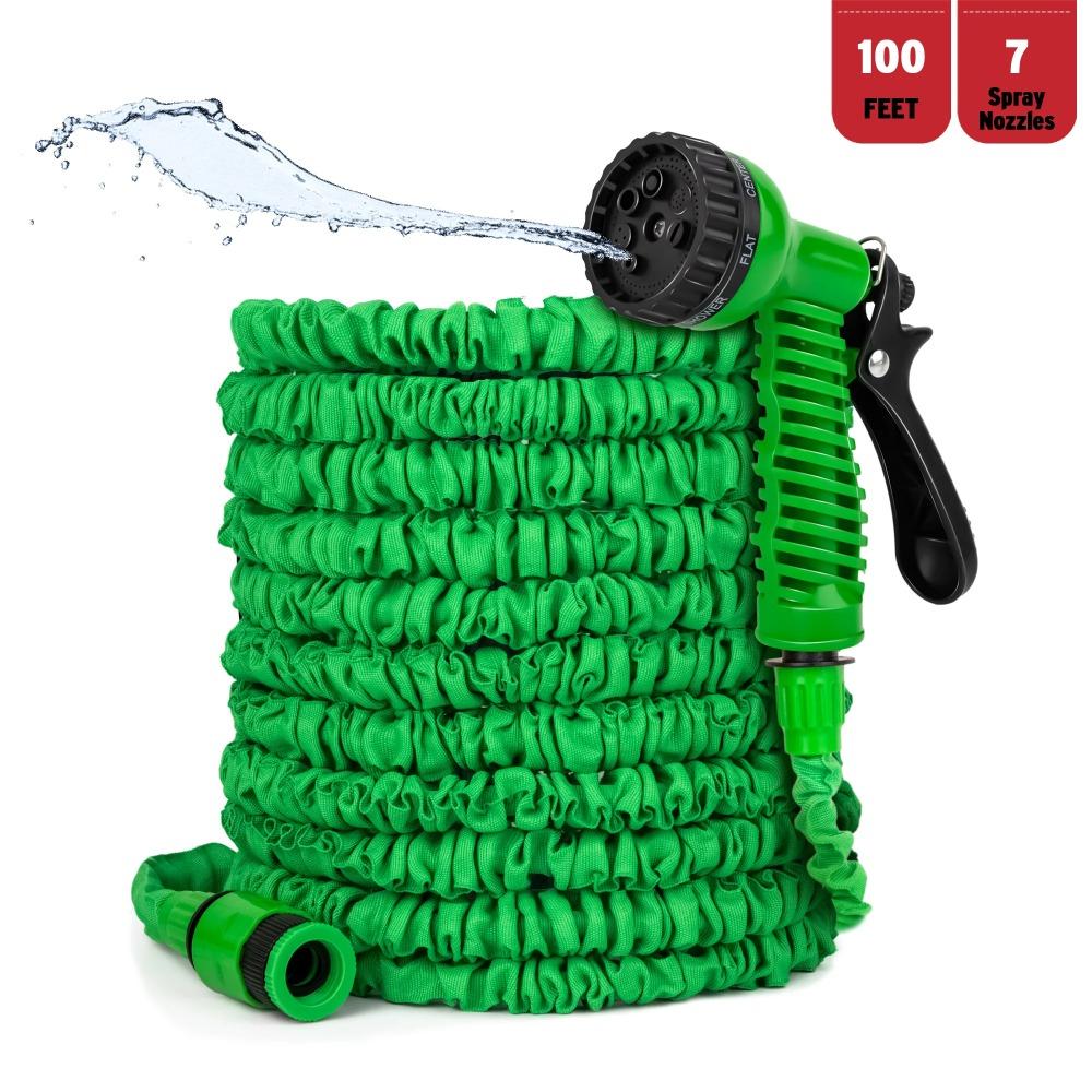 100ft Expandable Flexible Garden Water Hose, 3/4 , 7 Sprayer Nozzle, Nylon, Outdoor