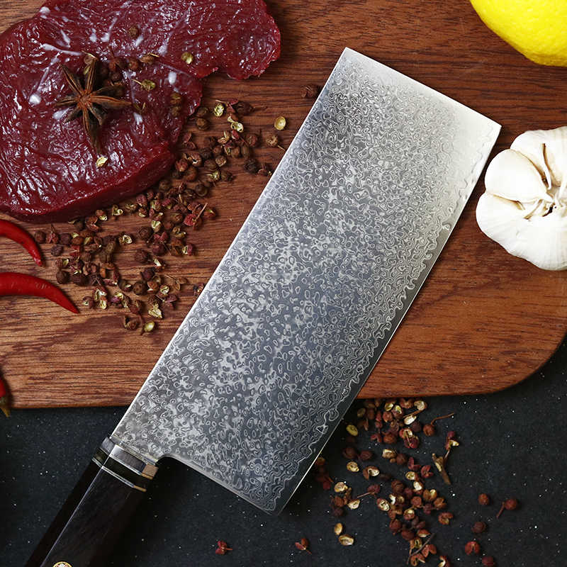 6.5 Inch Slicing Knife 67-layers Damascus Steel 10Cr15Mov Blade Ebony Handle Chef Cleaver Meat Cutting Vegetables Kitchen Knives
