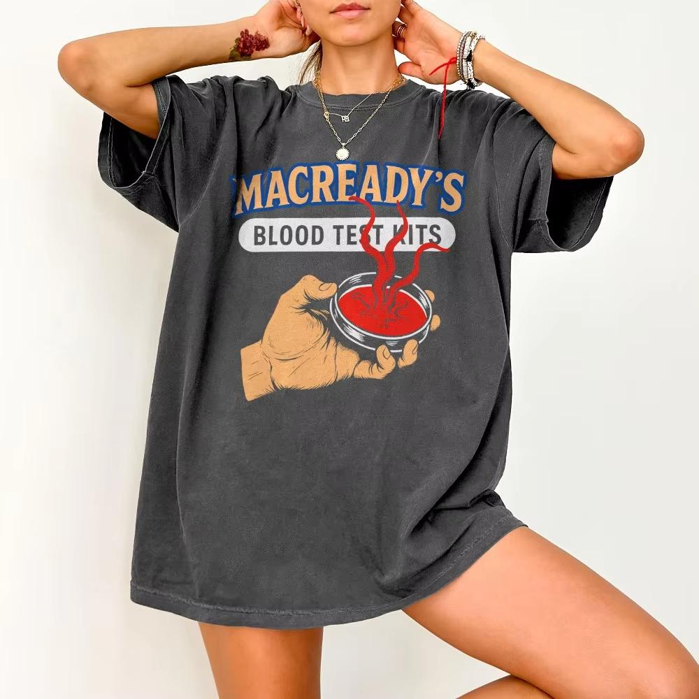 The Thing Blood Test Shirt MacReady Horror Tee 80s SciFi Cult Movie Shirt Alien Parody Gift for Movie Lover Halloween Shirt S