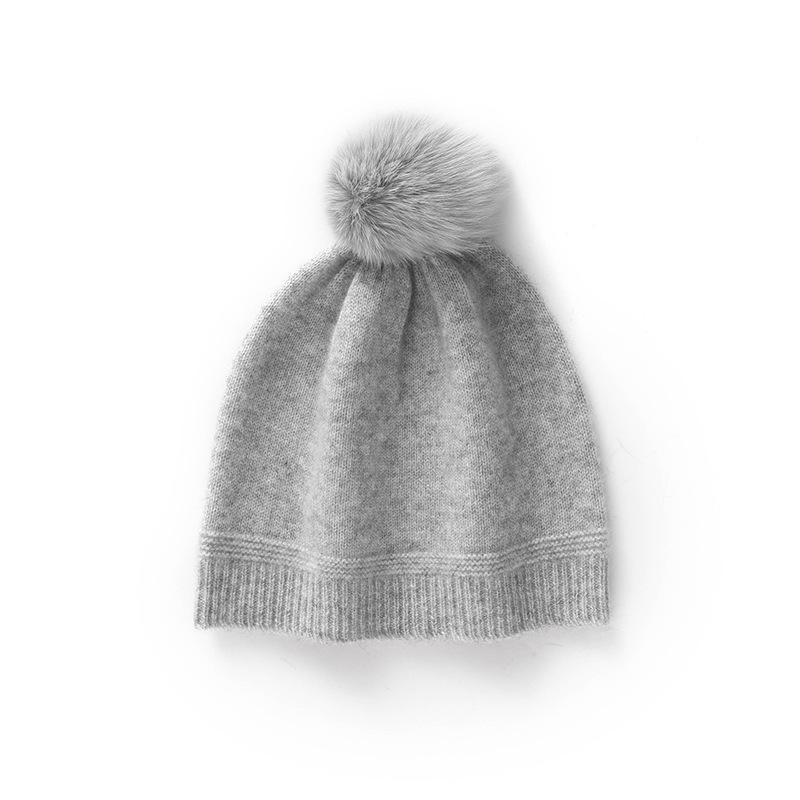 Women's Winter Cashmere Hat with Fox Fur Pom-Pom, Knitted Wool Ear Protection, Slimming and Warm Postpartum Design