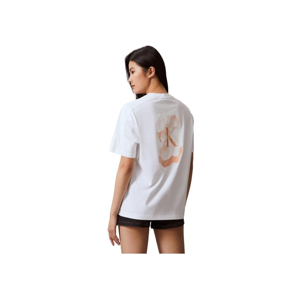 Calvin Klein Sun Protection Cool Feel Casual Boyfriend Style Printed Loose Short Sleeve T-Shirt Women Tops Moonlight-White J223339