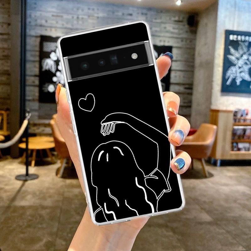 Couple Cartoon Aesth sun moon Phone Case For Google Pixel 9 8 7 6 Pro XL 8A 7A 6A 5 4 5A 4A 3A XL 5G soft Clear TPU Cover