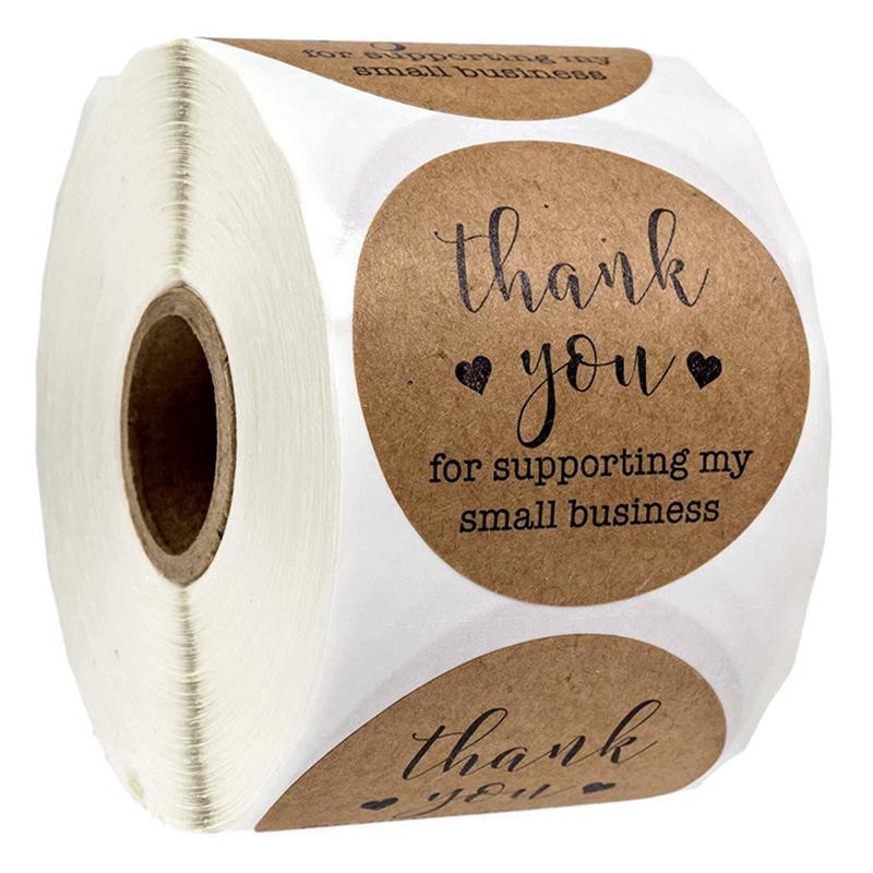 500pcs 1inch Kraft paper Thank You Stickers Seal Labels Small Business Supplies Handmade With Love Stickers Cute Stationery